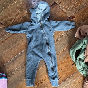 🇨🇦 MINI MIOCHE 12-18M Baby Cozy Organic Cotton Fleece Gray Hooded Romper